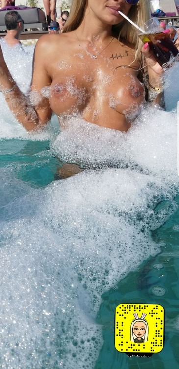 myfilthyvixen:  My Wife topless in the foam pool party in Cabo.    Hopefully everyone can reblog this for her!   Add her snap with the snapcode or by user name : TheFilthyVixen