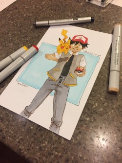 apmanda: Inktober #2: Ash+Pikachu One of my fave duos. I’m going for alternating between ocs and fanart. Also, I’m trying to stay away from too much color, so you’ll see a lot of gray-tones in these. This one’s probs the biggest exception. X)