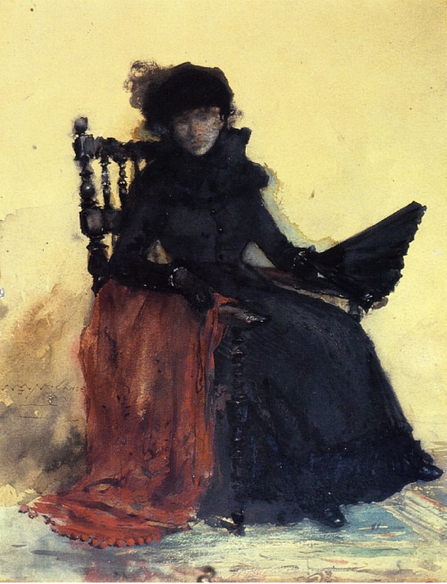 huariqueje: A Lady in Black (aka The Red Shawl) - William Merritt Chase 1883 Impressionism