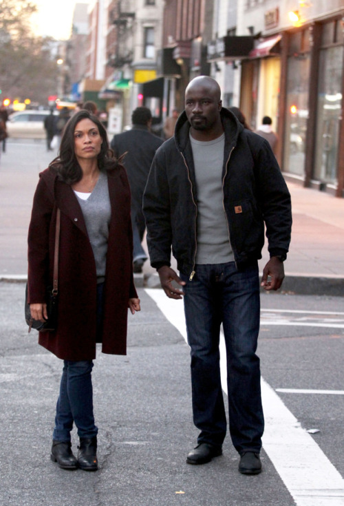 superheroesincolor:  Marvel’s Luke Cage First Set Photos  (x)   Luke Cage (Mike Colter) & Claire Temple (Rosario Dawson)  Get the “Luke Cage” series  here  [ Follow SuperheroesInColor on facebook / instagram / twitter / tumblr ] 
