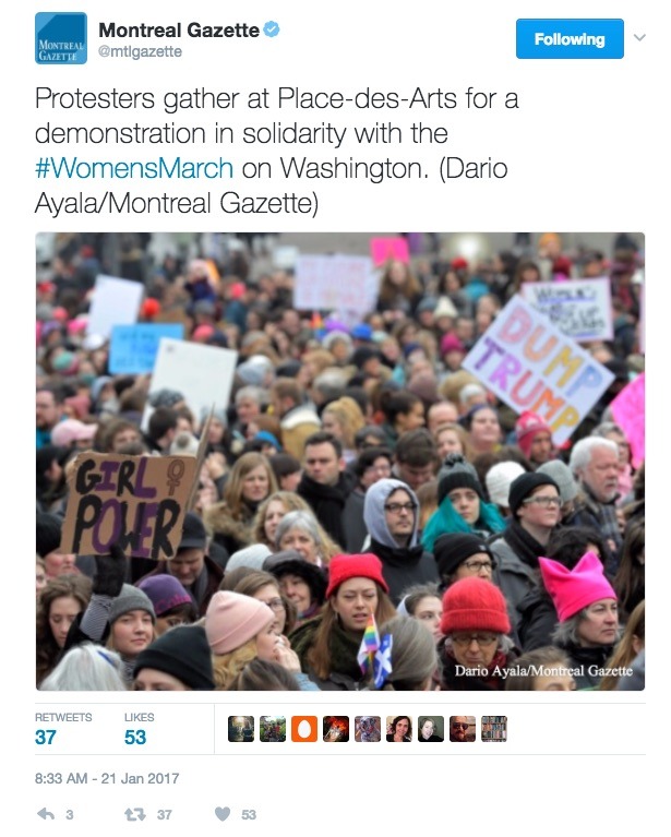 allthecanadianpolitics:Women’s March on Washington solidarity rally in Montreal,