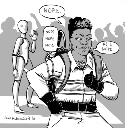 katbaumann:  Friggin’ loved the new Ghostbusters movie! And because I want to show my support for the kickass Leslie Jones, I drew my favorite Patty moment, wherein she had the most sensible interaction with a ghost mannequin that you can have. <3
