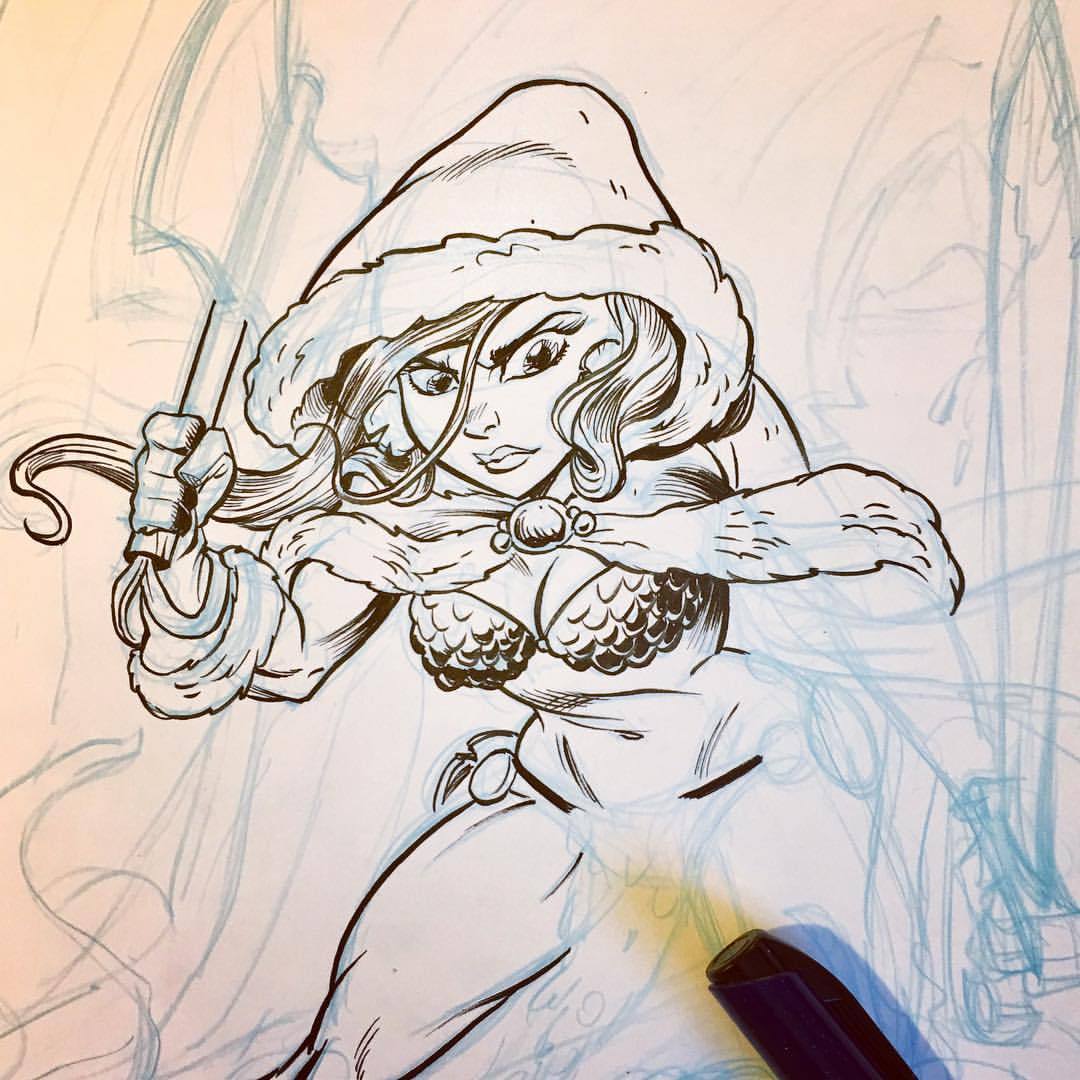 tombancroft1:Started inking #redsonja. #wip  inks with @kuretakezig_usa pens.