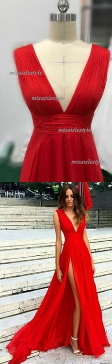 misaislestylecom: Floor Length Sexy Split V-neck Red Evening Dress
