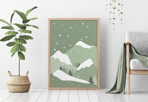 Christmas wall art set of 6 prints, Boho gallery wall art, Sage green and blush pink trees, Modern C