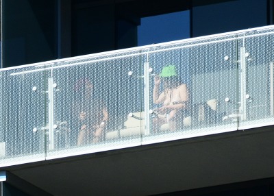 Saw these 2 girls way up at the Cosmo. Why is it the dude has clear glass and the
