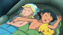 th3dm0n: Ash Ketchum &amp; Clemont - Sleeping in the Tent 2   Original Artworks (Screenshot) are from the Pokemon X&amp;Y Anime Series, Episode “Yurieka Osewa desu! Amaenbō no Chigoras!!”, edited by dm0n.© Names &amp; Characters are Copyrighted