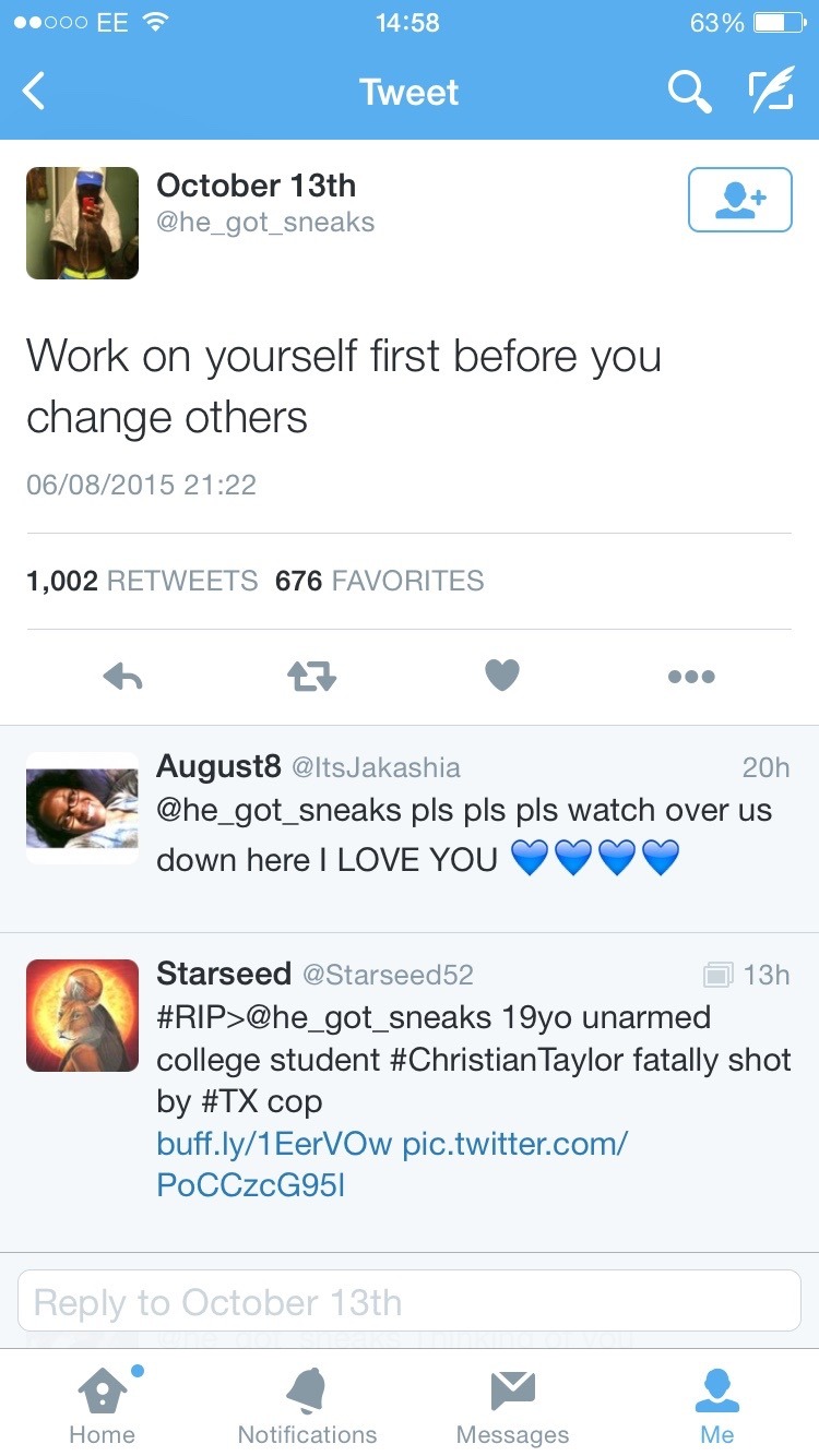 mahoganysun:  chrissongzzz:  THESE WERE THE LAST TWEETS OF CHRISTIAN TAYLOR.HE CLEARLY