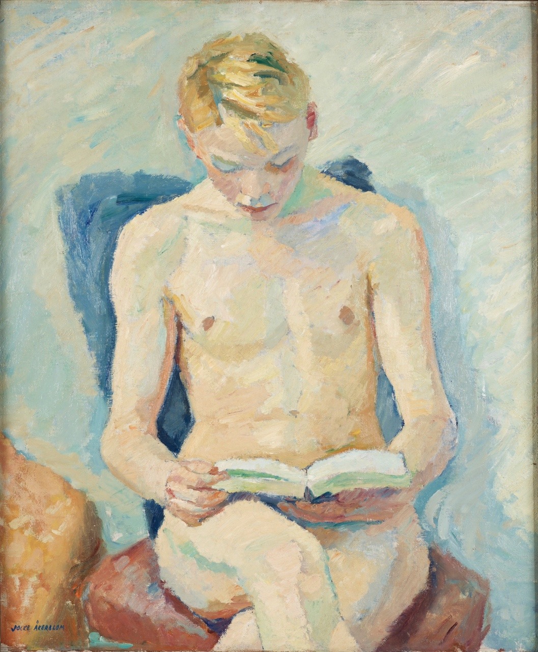 terminusantequem:Jocke Åkerblom (Swedish, 1906-1972), SITTING YOUNG MAN. Oil on