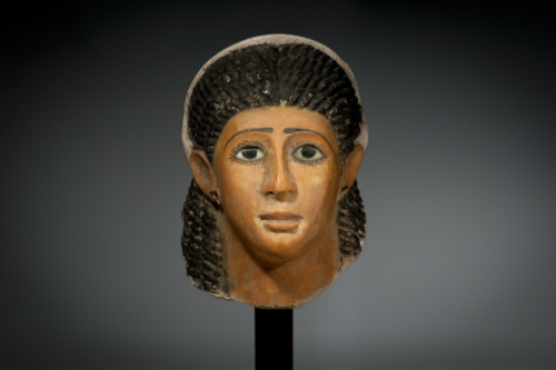 Gypsum mummy mask, Ptolemaic Egypt 305 BC - 30 BC.from Baidun Auctions