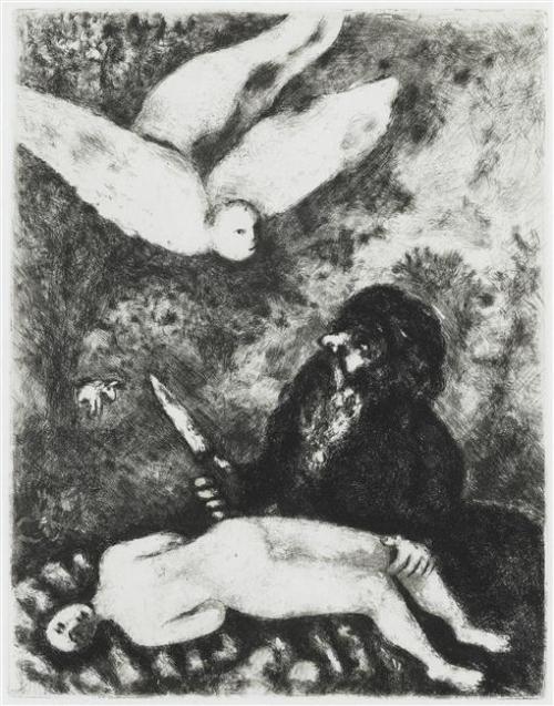 artist-chagall:Abraham is going to sacrifice his son according to the order of God (Genesis, XXII, 9