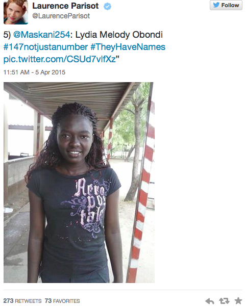 micdotcom:#147NotJustaNumber. We must not forget those lost in Kenya last week. On Monday, Kenyans took to Twitter  to remind the world that “147” isn’t just the number of bodies that  were strewn about Garissa University campus after four members