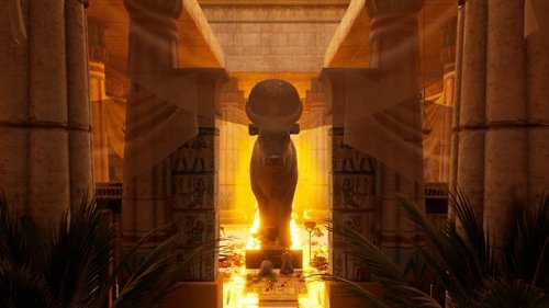 Sacred Apis Bull, temple o Ptah at Memphis, Egypt, reconstruction made by Ubisoft for the game Assas