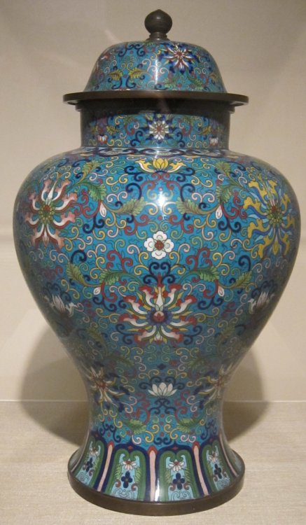 Chinese cloisonné jar with lid.  Artist unknown; 19th century.  Now in the Dayton Art Institute.