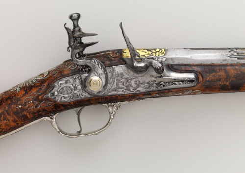 Heavily decorated flintlock fowler crafted by Jacques Lamarr for Holy Roman Empress Magaret Theresa,