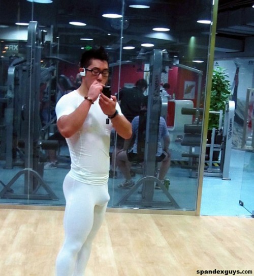 tightgearguys:  love the all white outfit.Tight is Right!!