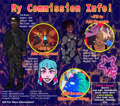 star-girlzz:New Commission sheet! I’m in need of money atm so commissioning from me would be m