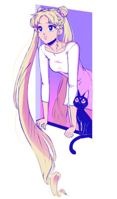 thecatart:  Sailor Moon 11x14 Print cat pictures