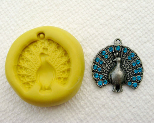 Elegant PEACOCK  flexible silicone push mold for jewelry making, FIMO, Sculpey, wax, soap&hellip;