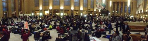 anarcho-queer:Panoramic view of a massive die-in currently taking place at Grand Central Terminal&nb