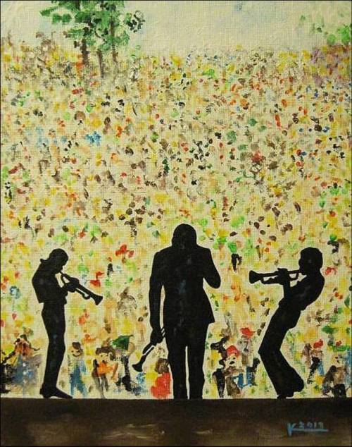 Miles In Concert  -  Ken JoslinAmerican,b.1967-Acrylic on canvas boardPrivate Collection.