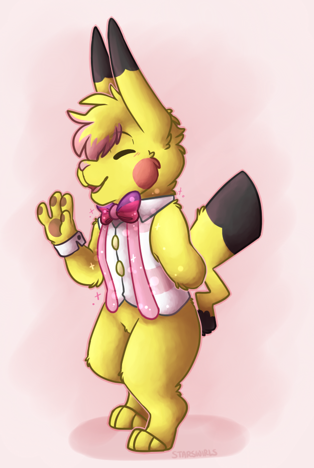 A semi redesign of a pikachu character I had in a group on dA
Now he’s a (Pop Star) Cosplay Chu that does contests with his little sister
And also dyes his hair sometimes