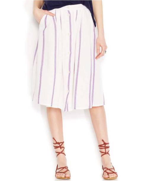 radiant-orchid-style:Lucky Brand Button-Front Striped Midi Skirt