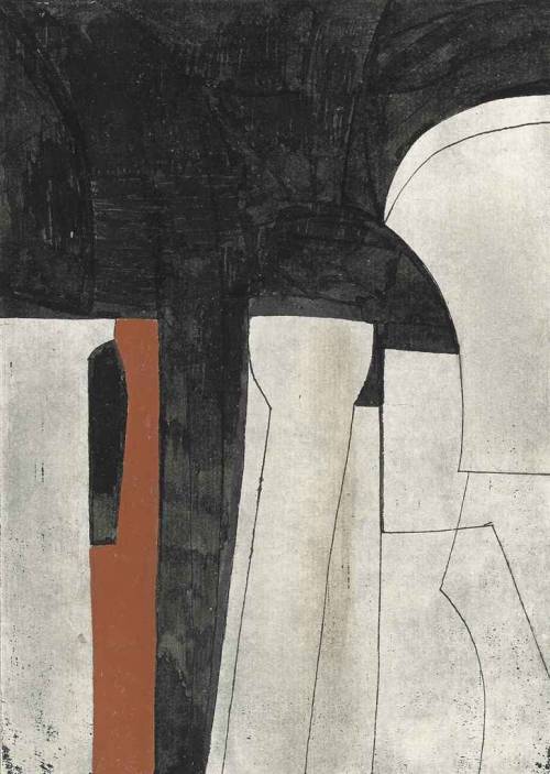 blastedheath:  Ben Nicholson (British, 1894-1982), 1966 (Interior Tuscan Cathedral), 1966. Ink and gouache on an etched ground, on the artist’s prepared board, 12 x 8 ¾ in.  