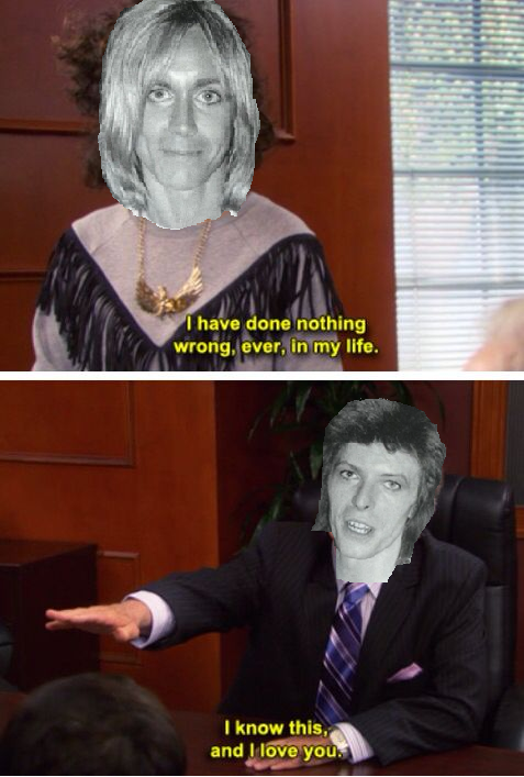 glamrock-lizardman:I’m pretty sure this is how most of David Bowie and Iggy Pop’s interactions went 