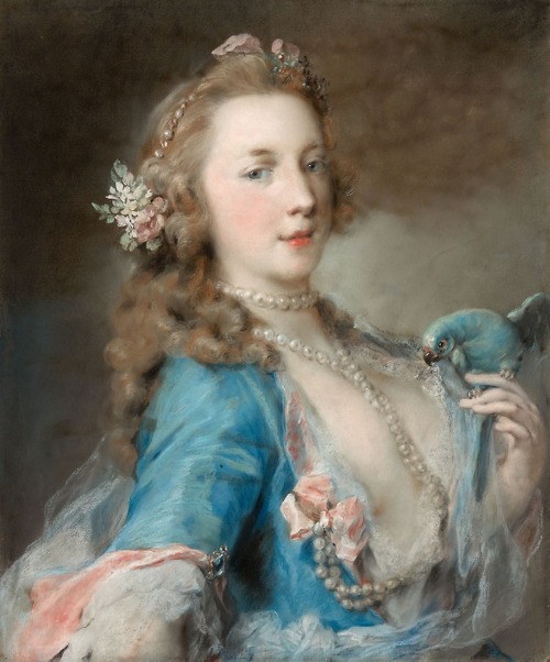 artschoolglasses: A Young Lady with a Parrot, Rosalba Carriera, 1730
