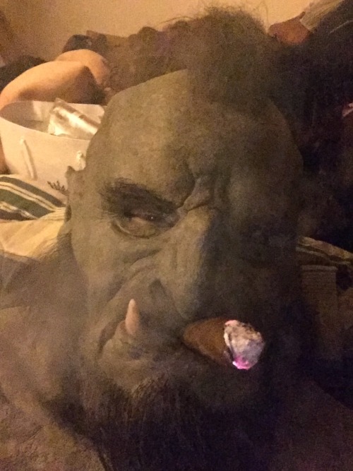 cgrlthrbear: Orcing out with a good cigar. Love this mask with a cigar.