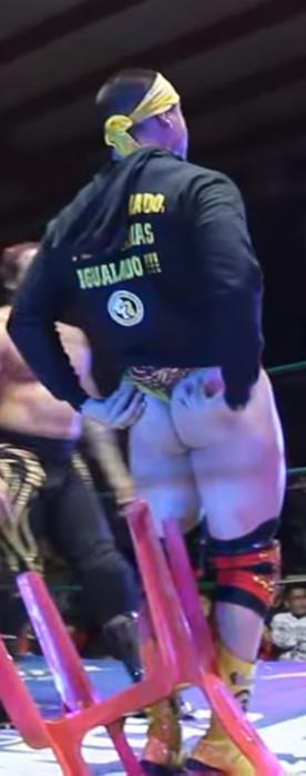 Garza Jr.  Wedgied and hit in the ass by a chair by Mistico. Pics courtesy of IceFire42 of JUB 