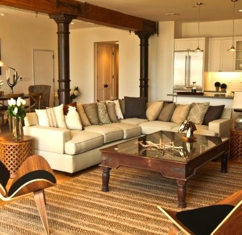 New York Industrial Living RoomExample Of A Large Urban Open Concept Living Room Design With White Walls