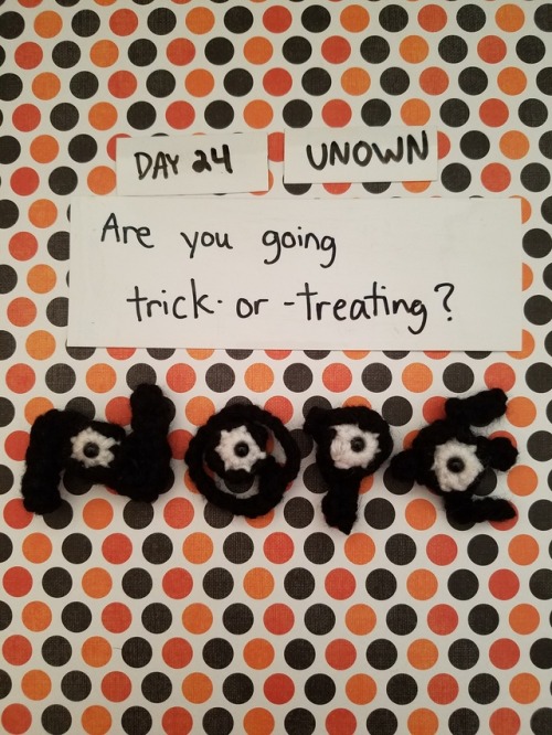 dailypokemoncrochet: Pokehalloween Day 24: Unown “Are you going trick-or-treating?” &ldq