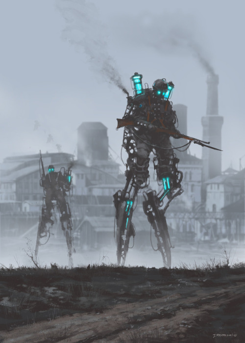 mechaddiction:Les peintures rÃ©trofuturistes de Jakub RozalskiDessein de dessin #mecha – www