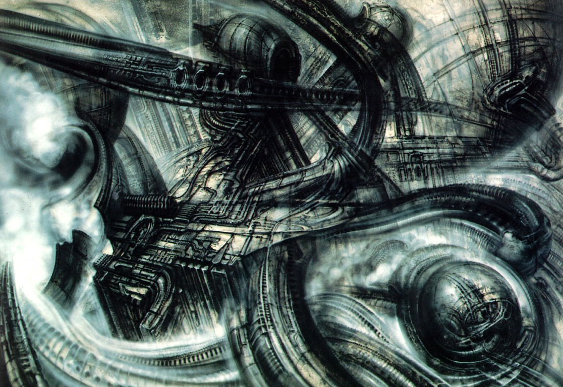 70sscifiart:    HR Giger’s biomechanical landscapes