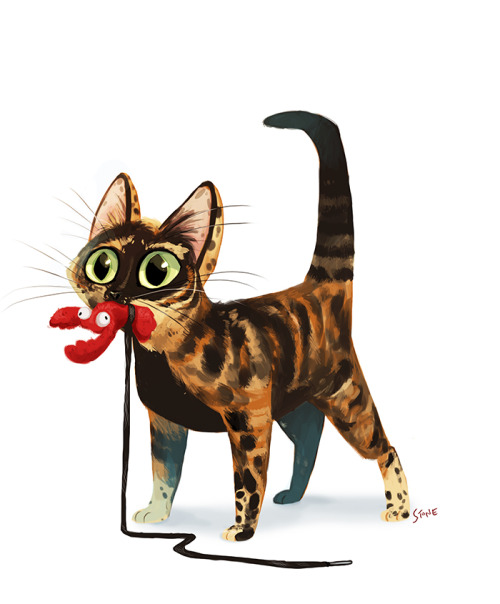 thesanityclause: I did a portrait of my cat Hazel. And her most favorite toy in the whole world ever