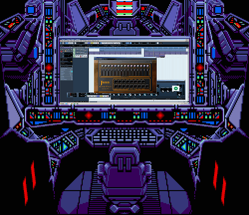 threechainlinks:  Check out my battle station guys! I’m in the middle of making a track right now!(Original GIF by vgjunk)