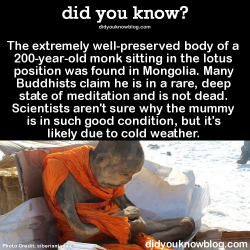 did-you-kno:  Note: The monk was discovered because a man was trying to sell it on the black market. The identity of the body is still unknown.   Source