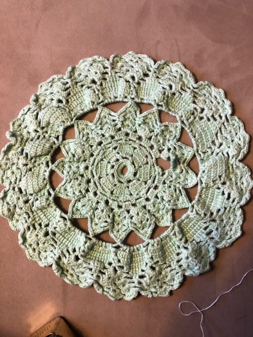 my mummi’s doily i’m using as a pattern and my own shitty version