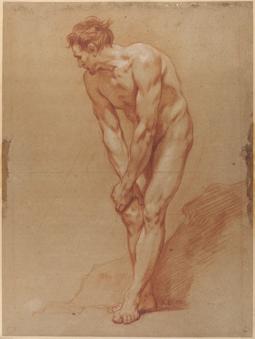 harvard-art-museums-drawings: Standing Male Nude with Both Hands on His Knees, Unidentified Artist, 