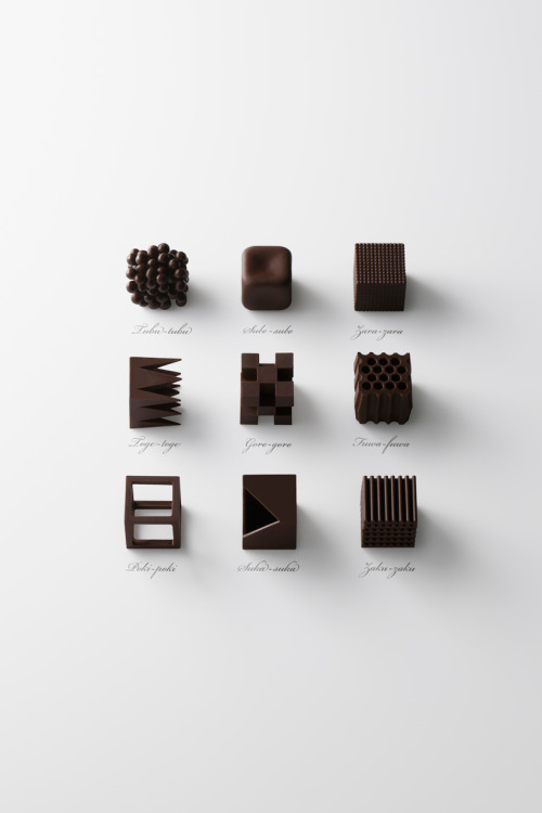 nihongogogo:Japanese onomatopoeic chocolates!!!chocolatexture2015.01for Maison et Objet 2015カカオの原産地や