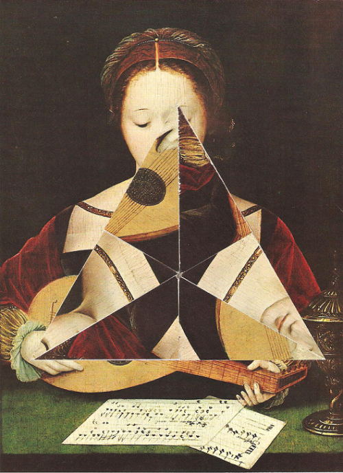 Maestro de las medias figuras - muchacha tocando el laud (rework)Original handmade collage 15cm x 20