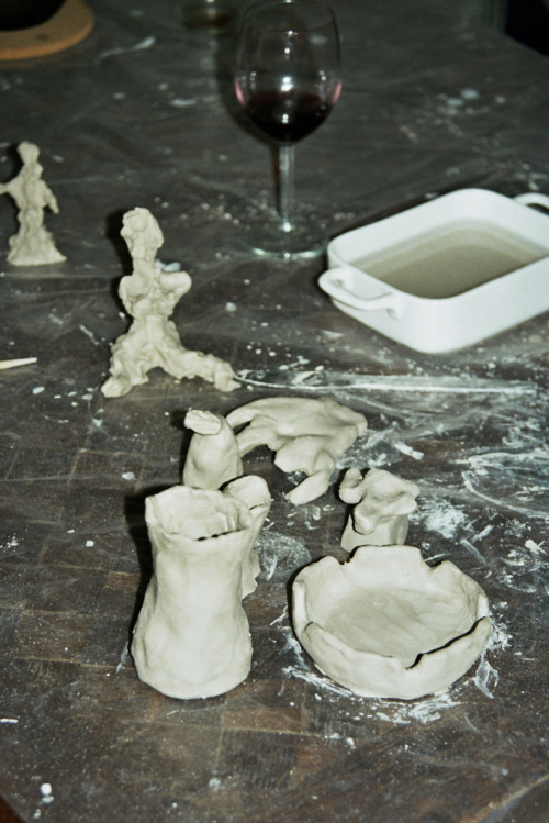 visual diary - white clay (10 kg), red wine, ‘sorry’, 3 women (excitement, fright)g