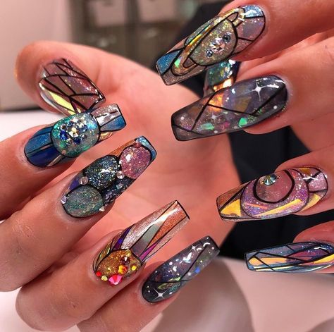 whimsigothwitch:Yall- glass stained acrylic nails