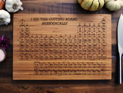 jtotheizzoe:  via geekymerch:  These awesome science and math inspired cutting boards can be found at Elysium Woodworks!  Cooking is just carefully-applied, delicious chemistry, so you might as well use as much science as possible when you’re in the