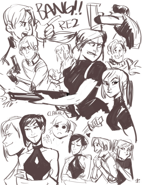 jokeritadoodle:Did some RE2 sketches while watching a huge resident evil marathon on youtube over th