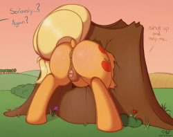 ratofponi:  Still being stuck one year later. Something small and silly for my wife, a year ago today we got married! And she really likes Applejack being stuck. I can’t believe it’s been a year already. Time passes by so fast! And what an amazing