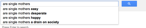 seriouslyamerica:
“ stfusexists:
“ myphoria:
“ Check out the contrast between these search results. Not a single “loser”, “easy”, “desperate”, “stupid”, “scum” or similar insult in the search results for fathers.
Why, society, are single fathers so...