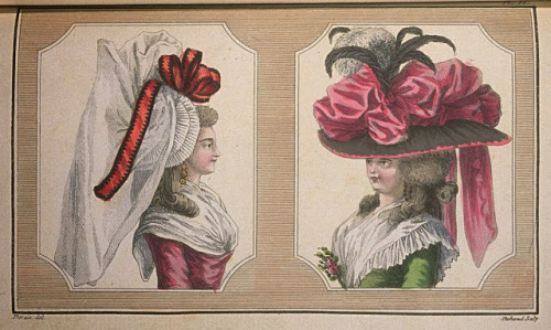 mimic-of-modes:This Hat is edged with a ribbon au Diadême.* Its Crown is enveloped with a tuft of pi
